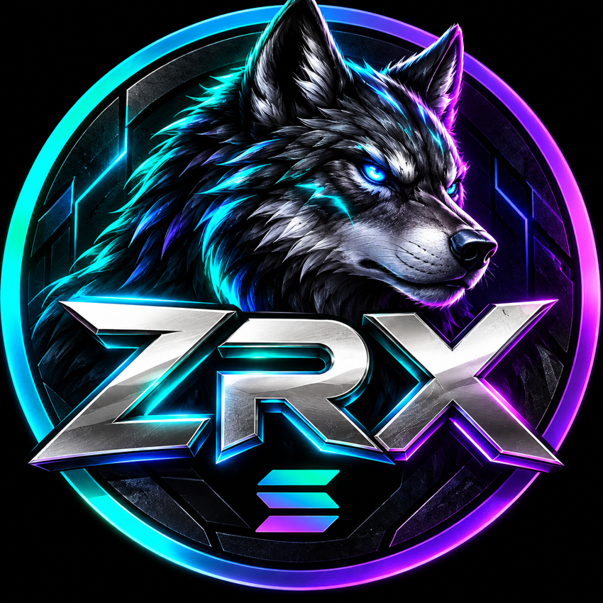 ZRX WOLF metallic wolf logo with neon blue and purple ring